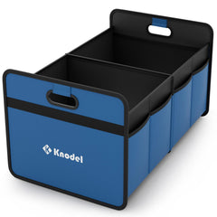 Knodel car trunk organizer in blue folds for easy storage in any vehicle.