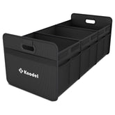 K KNODEL car trunk organizer with large foldable compartments for versatile vehicle storage.