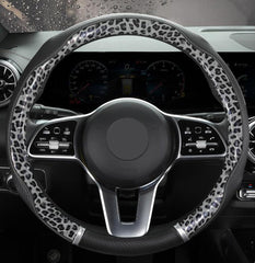 Knonip leopard-gray wood grain steering wheel cover with stylish design and secure grip
