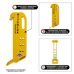 Knox Industrial HitchLok durability closeup emphasizes proprietary alloy strength.