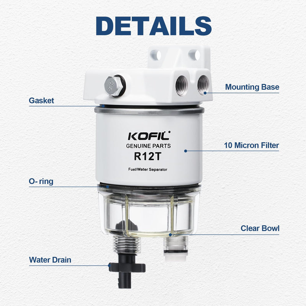 KOFIL R12T included fittings 3/8 inch barb and 1/4 inch NPT for hoses