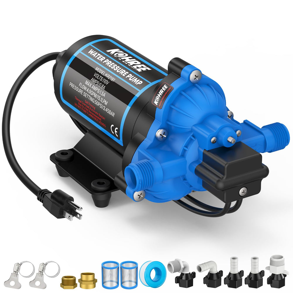 Kohree 110V water pump front view for reliable RV water supply.