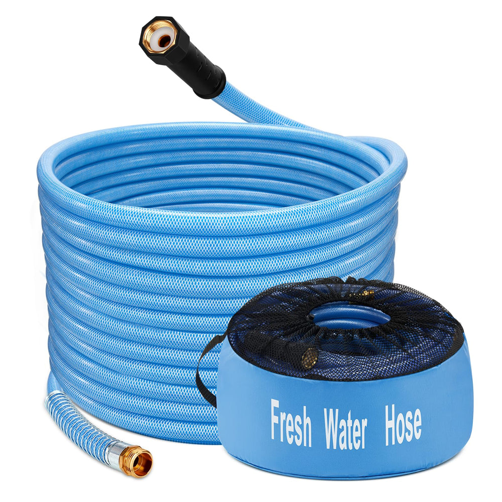 Kohree 50ft RV water hose with durable fittings for leak-free hookups.