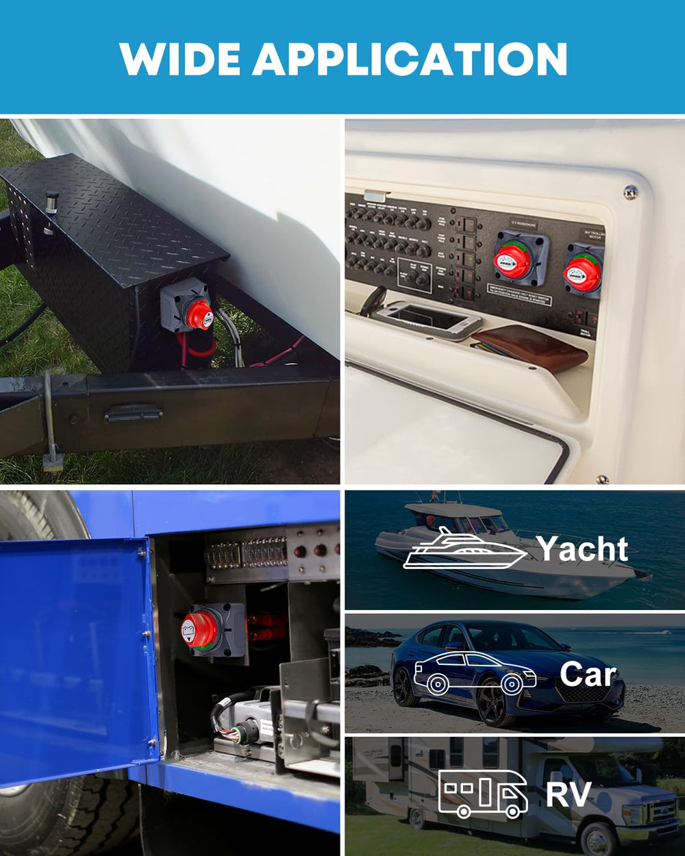 Kohree battery disconnect in marine setup offering reliable isolation on deck.
