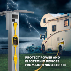 Kohree campsite setup with 30A to 50A adapter