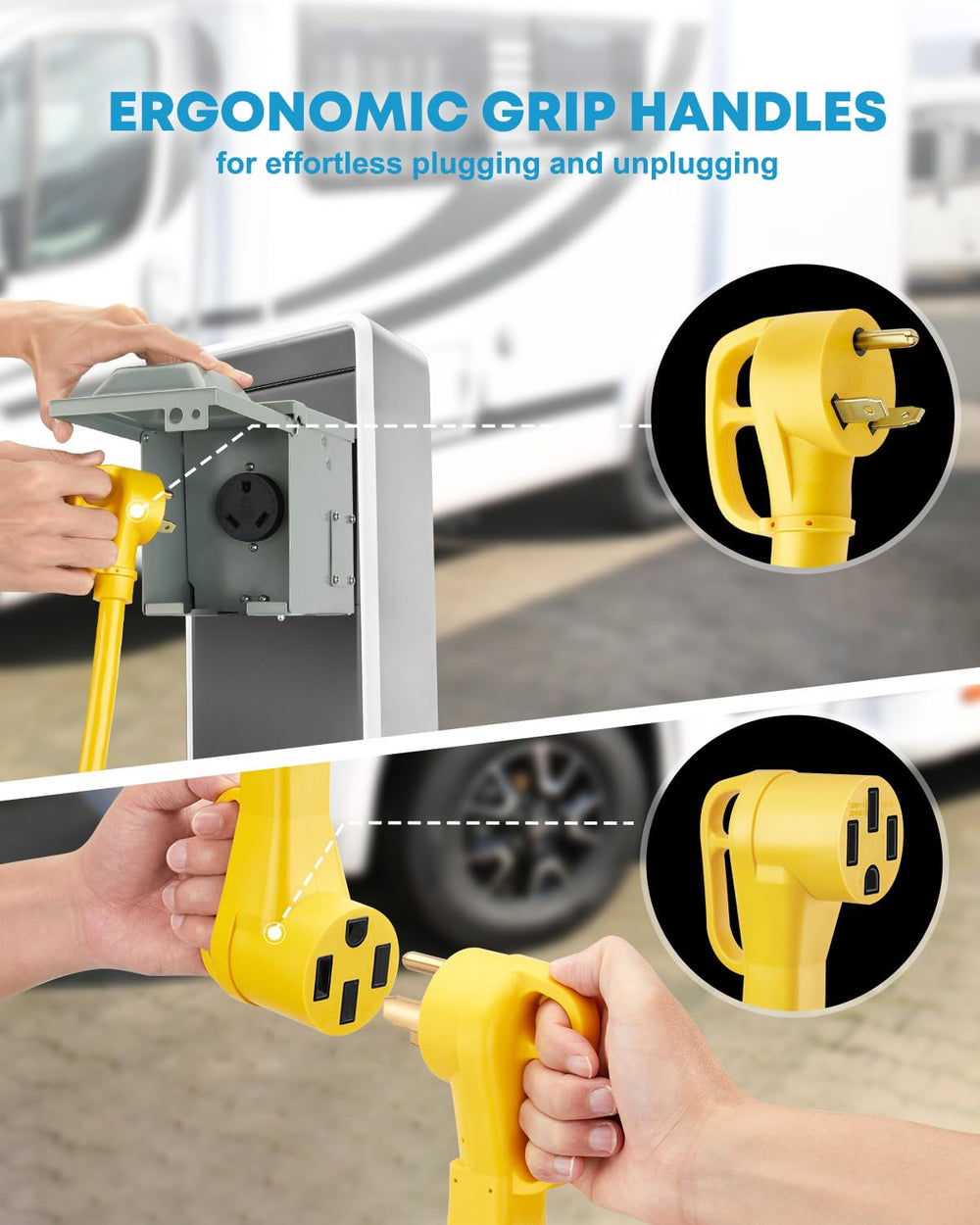 Kohree camper van and trailer power connection for convenient site power.