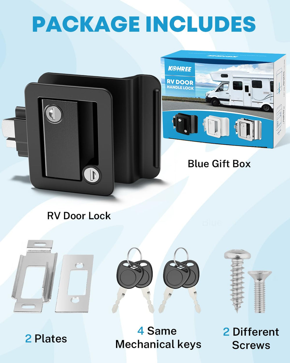 Kohree door lock compatibility image notes 2.67x3.6 inch hole.
