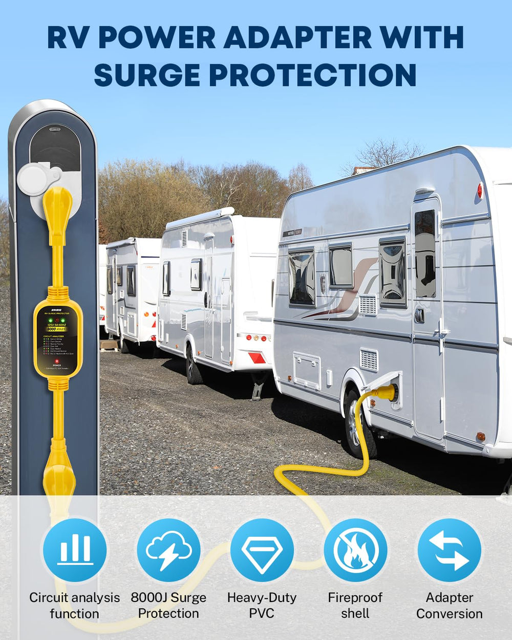 Kohree ergonomic grip on rv adapter for easy plugging