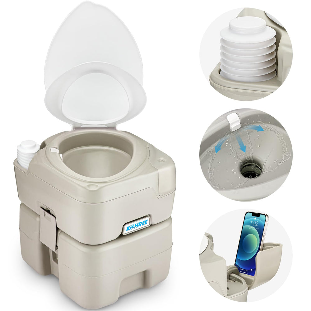 Kohree portable toilet assembled for camping with compact footprint.