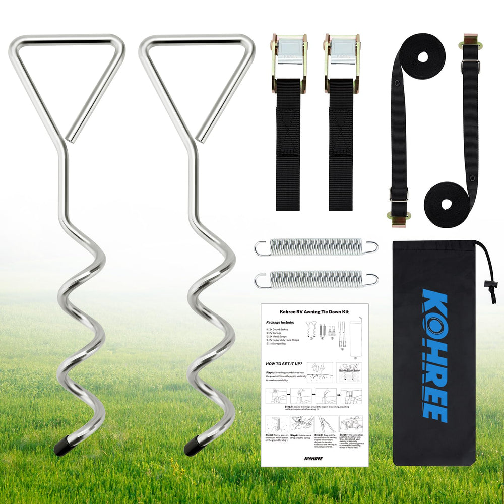 Kohree RV awning strap tensioners stabilize the awning in windy conditions