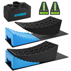 Kohree RV leveling blocks in use on a trailer for stable leveling