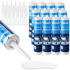 Kohree RV roof sealant bottle pour showing fast self-leveling action for a smooth seal