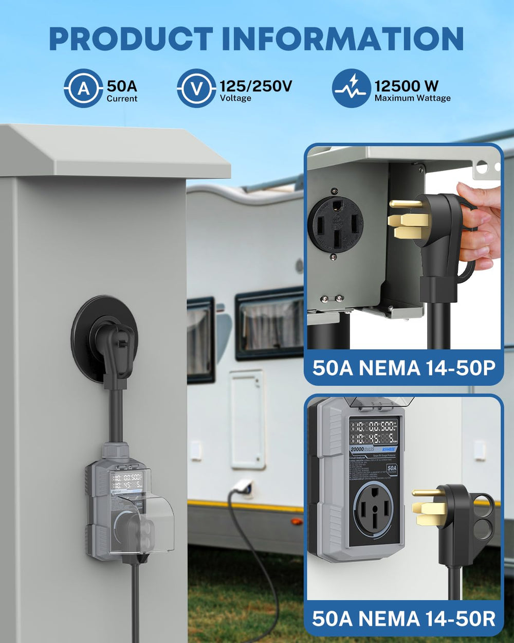 Kohree RV surge protector flame-retardant housing enhances overall safety and durability.