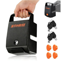 Kohree trailer hitch lock with handle secures 2-in and 2-5/16-in couplers quickly.