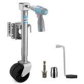 Kohree trailer jack with dual wheels stabilizes trailer on uneven ground