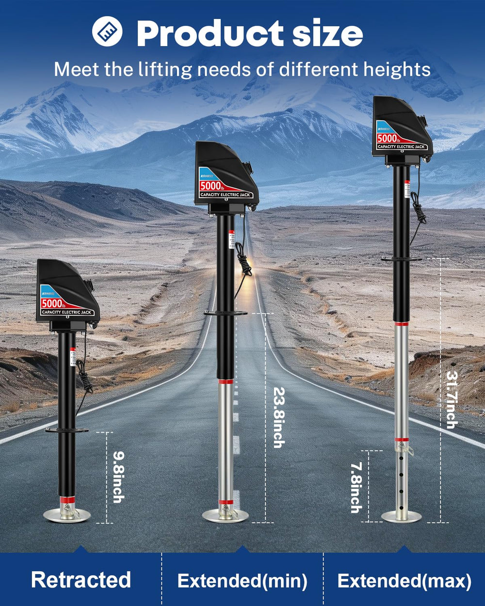 Kohree wide-application jack fits A-frame trailers, fifth wheels, boats.