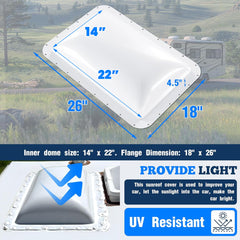 Kojem RV skylight cover inner dome fits 14 by 22 inch openings securely.