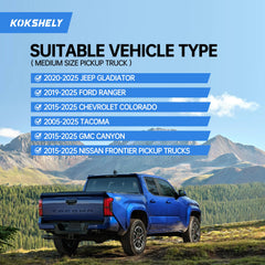 KOKSHELY cross bars full-length profile shown on truck bed for maximum cargo.
