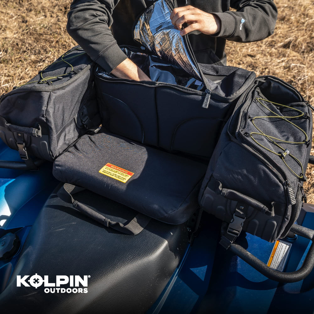 Kolpin Matrix Seat Bag cooler section with beverages inside for on-the-go refreshments