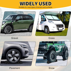 Komokeru chocks used on mud, gravel, and pavement for versatility.