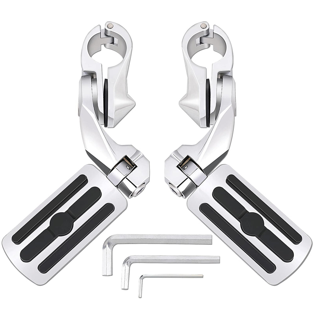 Konduone highway pegs with angled chrome on a 1.25-inch engine guard