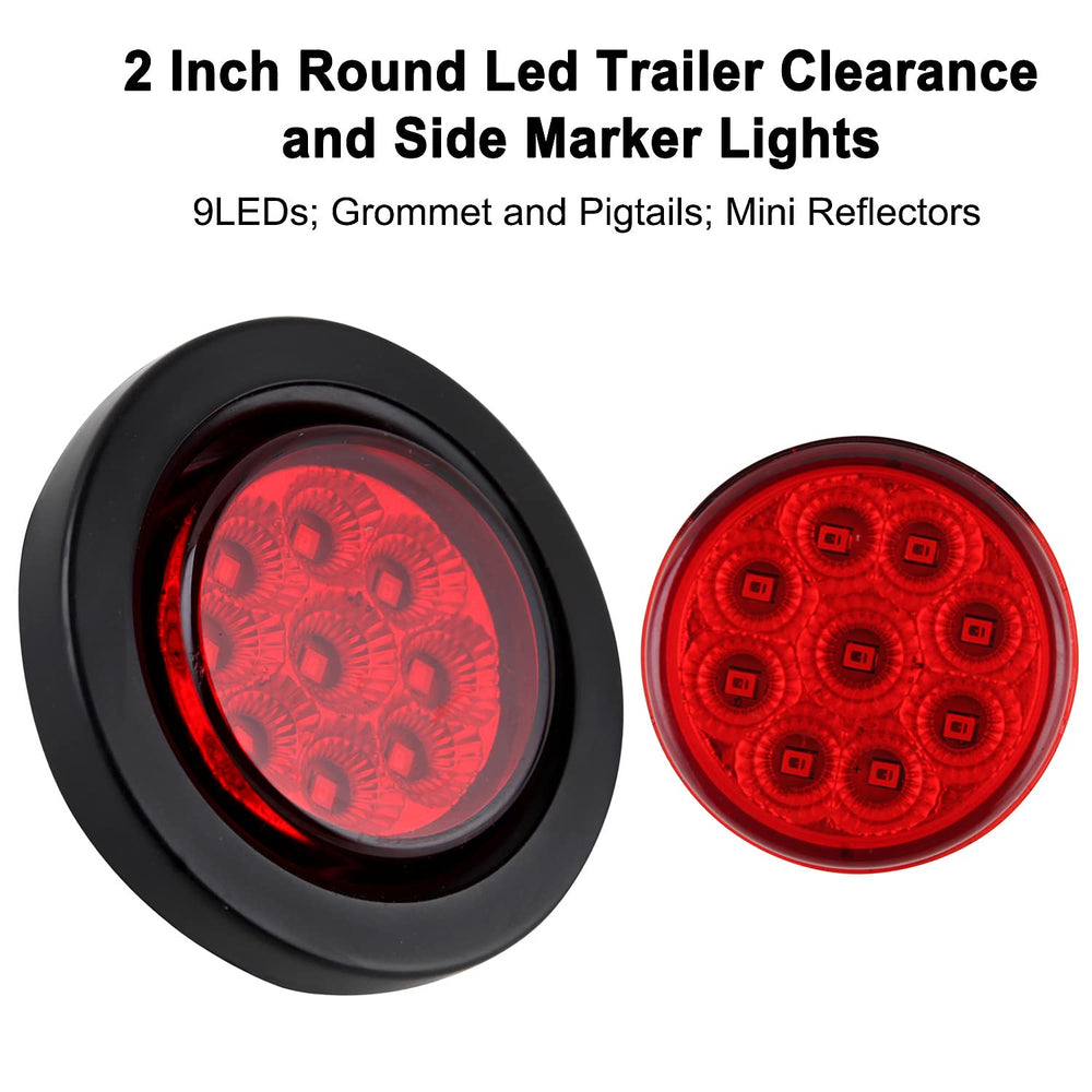 Konrali 2-inch red LED marker with reflectors for truck and RV safety.