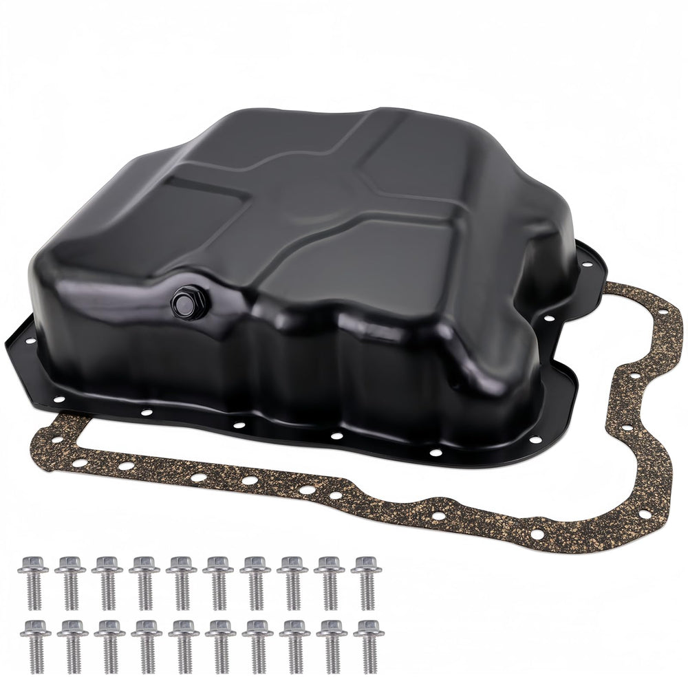 KOONDHEEND engine oil pan with drain plug and gasket for 2.0L-2.4L engines.