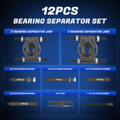KOOPOOL bearing separator jaws in 2in and 3in sizes enable removal of large or small bearings.