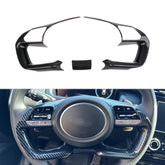 Korlot carbon fiber interior trim for Hyundai Tucson steering wheel close-up showing finish and texture