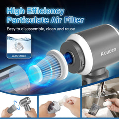 Koucen includes brush nozzle for upholstery and console areas.