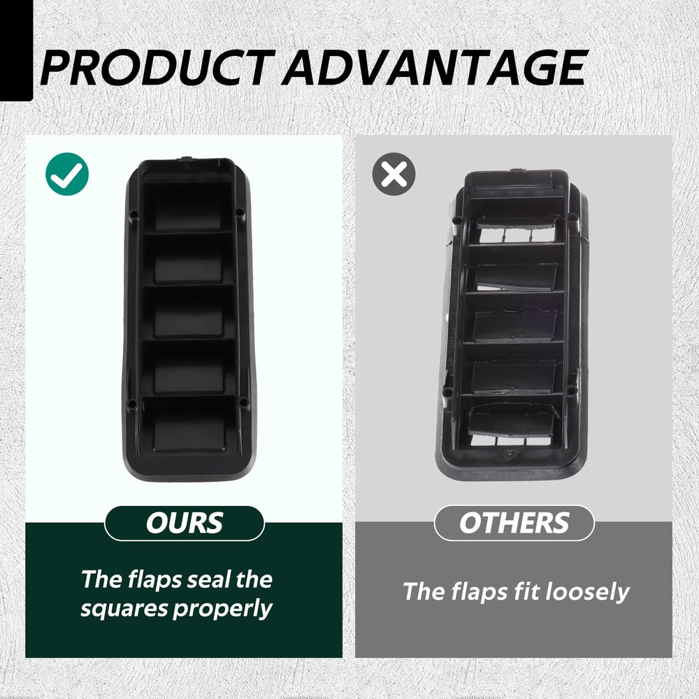 KPALAG back panel air vent relief grille closeup baffle reveals flexible rubber seal