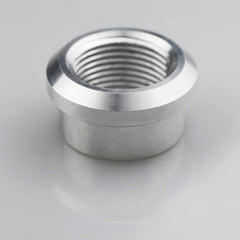 KRD PERFORMANCE close-up of 1-inch NPT female weld-on bung showing precise threads for tight seals.