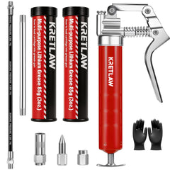 KRETLAW Mini Grease Gun 3000 PSI in durable red aluminum, ideal for automotive work.
