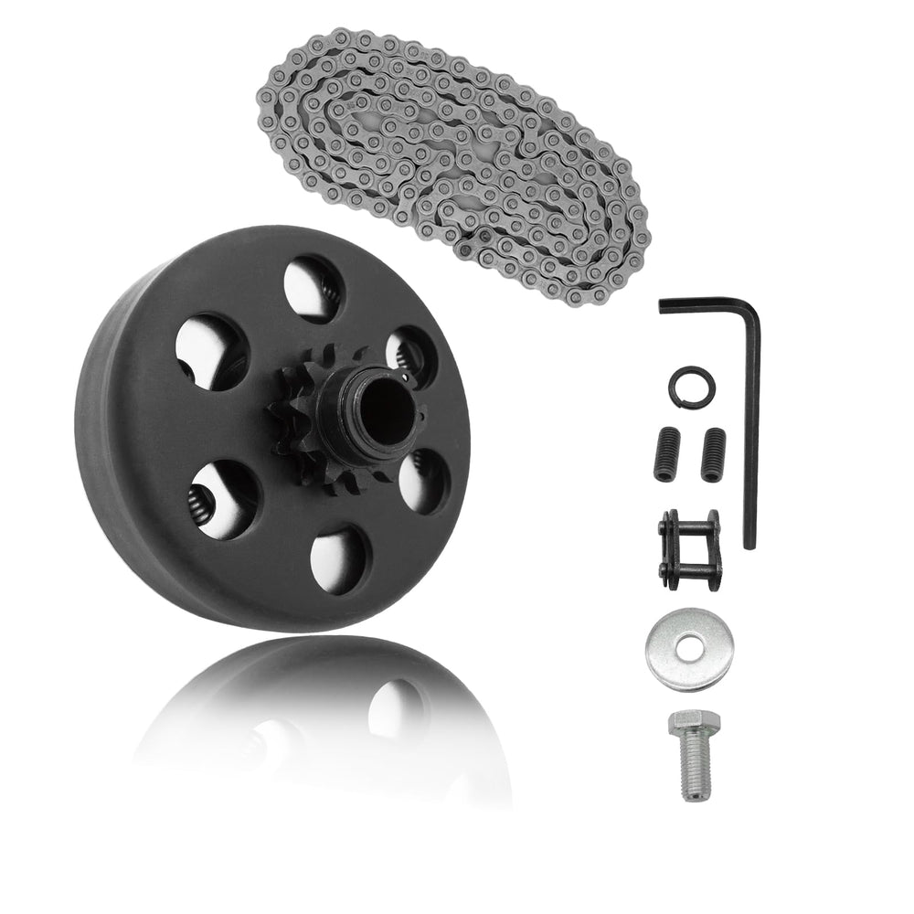 KRGUOD centrifugal clutch close-up shows 3/4-inch bore and 12-tooth gear for go-karts.
