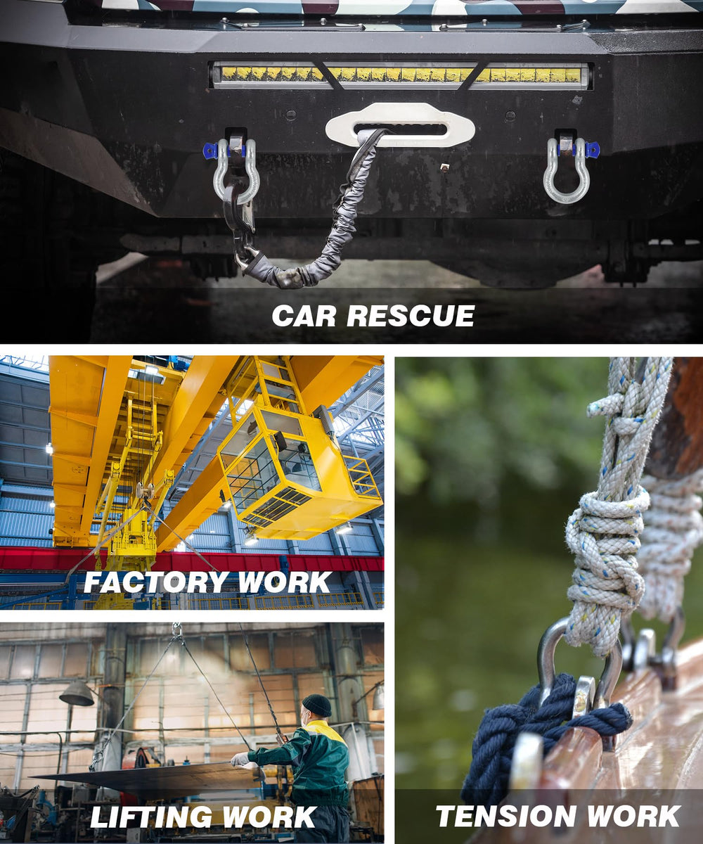 Krytonel off-road recovery setup featuring durable 4-pack D-ring shackles