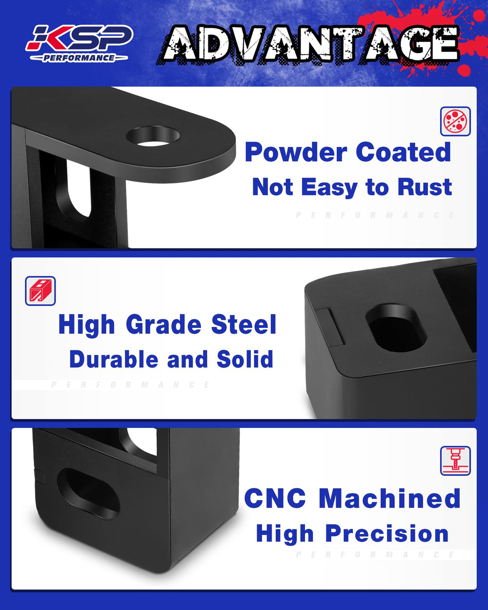 KSP Performance Chevy GMC shock extensions provide additional travel.