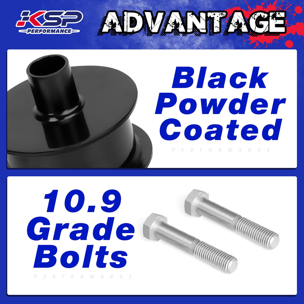 KSP Performance front shock extender adds travel on rugged Jeep JK