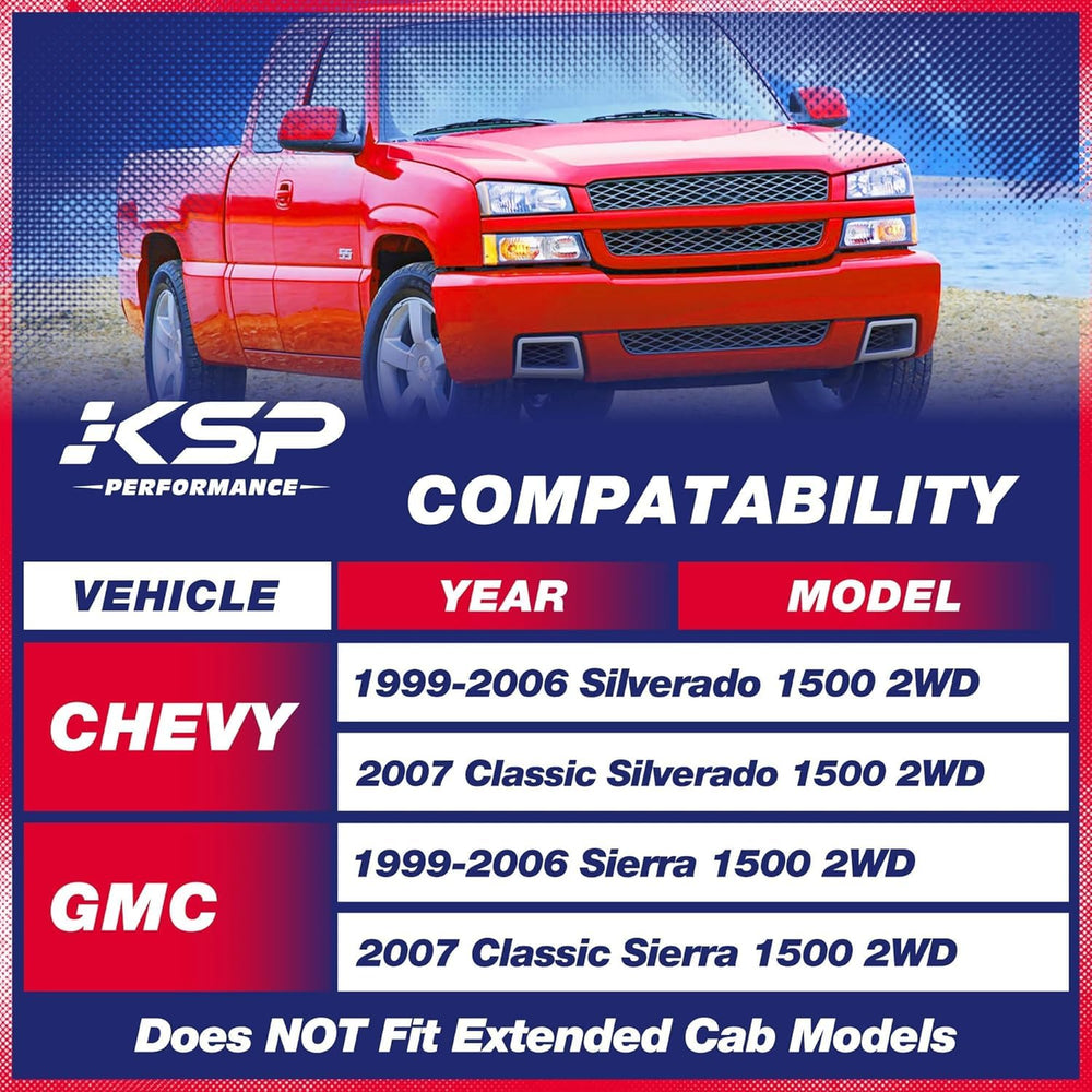 KSP Performance front 3-inch lift kit for Silverado/Sierra 1999-2006 improves clearance.