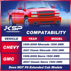 KSP Performance front 3-inch lift kit for Silverado/Sierra 1999-2006 improves clearance.