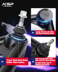 OEM stamped steel and aluminum arm provides balanced support for front suspension.