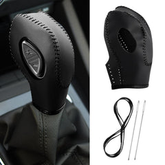 KSSZZCO leather gear shift cover on Ford Focus knob for improved grip and protection