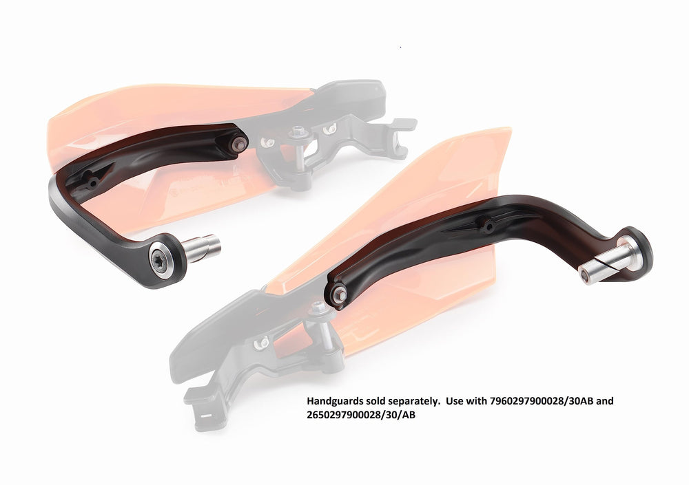 KTM wrap-around hand guard kit, side view, integrated shield for confident steering.