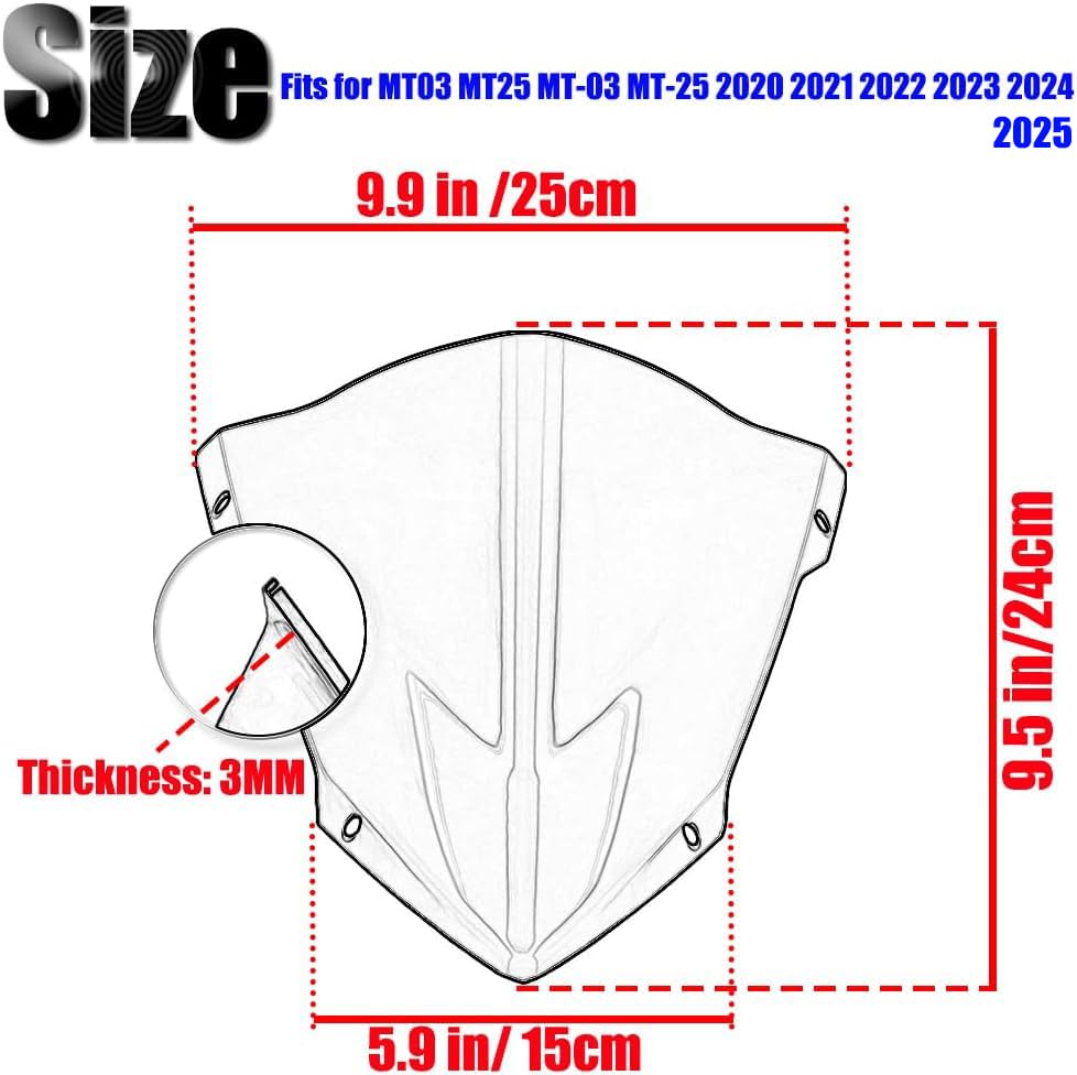 Kucehiup MT25 windshield front view highlights UV-stable, scratch resistant surface.