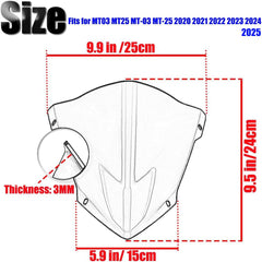 Kucehiup MT25 windshield front view highlights UV-stable, scratch resistant surface.