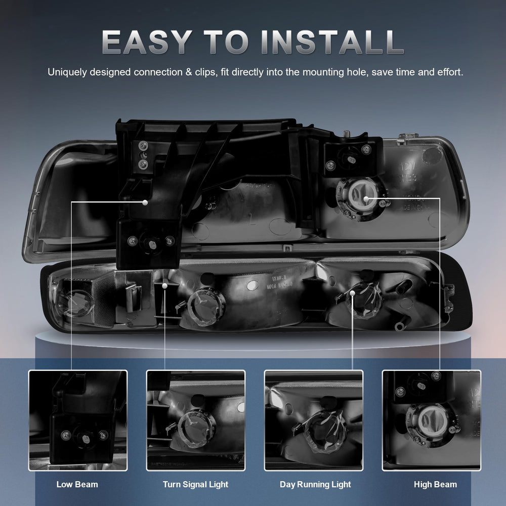 KUIPERAUTO headlight assembly smoked lens reduces glare while retaining modern aesthetics.