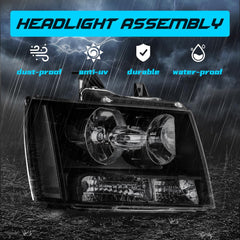 KUIPERAUTO headlight assembly for Chevy Suburban 2500 front view improves lighting pattern and curb appeal.