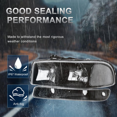 KUIPERAUTO headlight side view for Sierra shows durable black housing