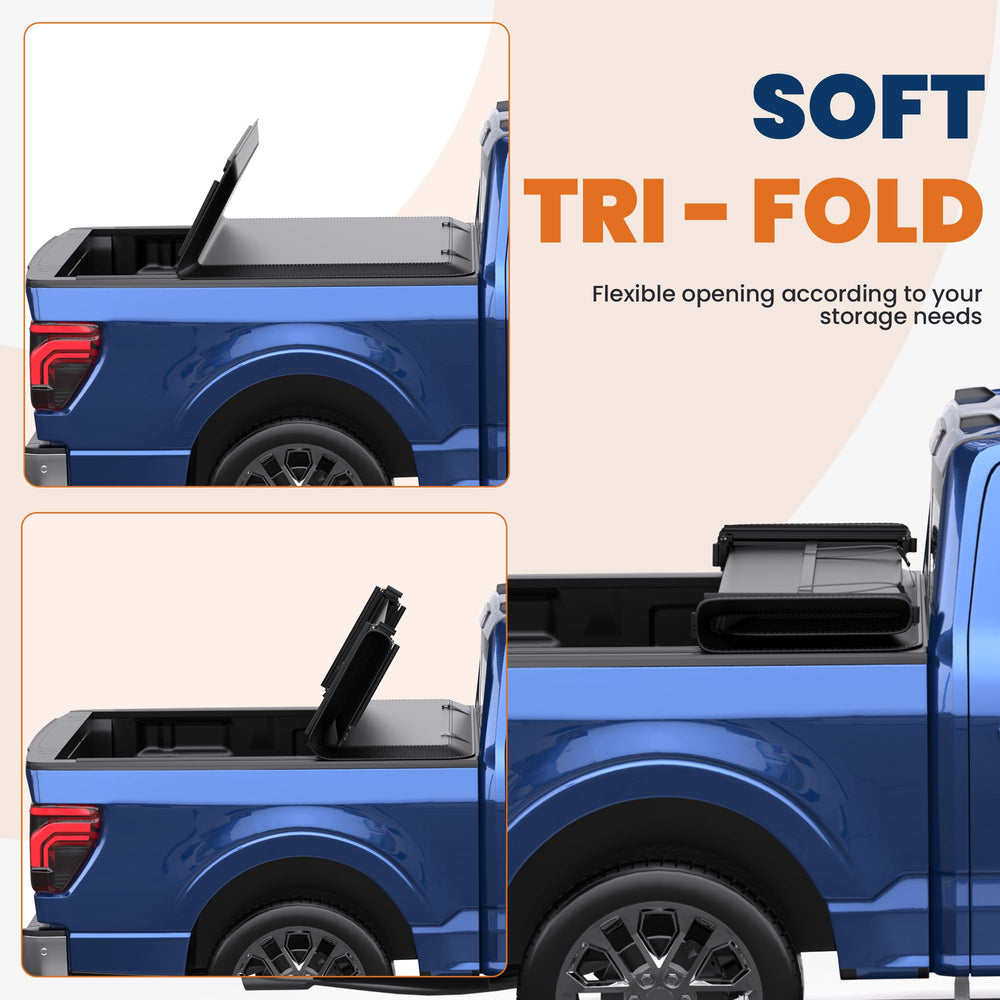 KUIPERAUTO Tri-Fold Bed Cover aluminum frame for durability.