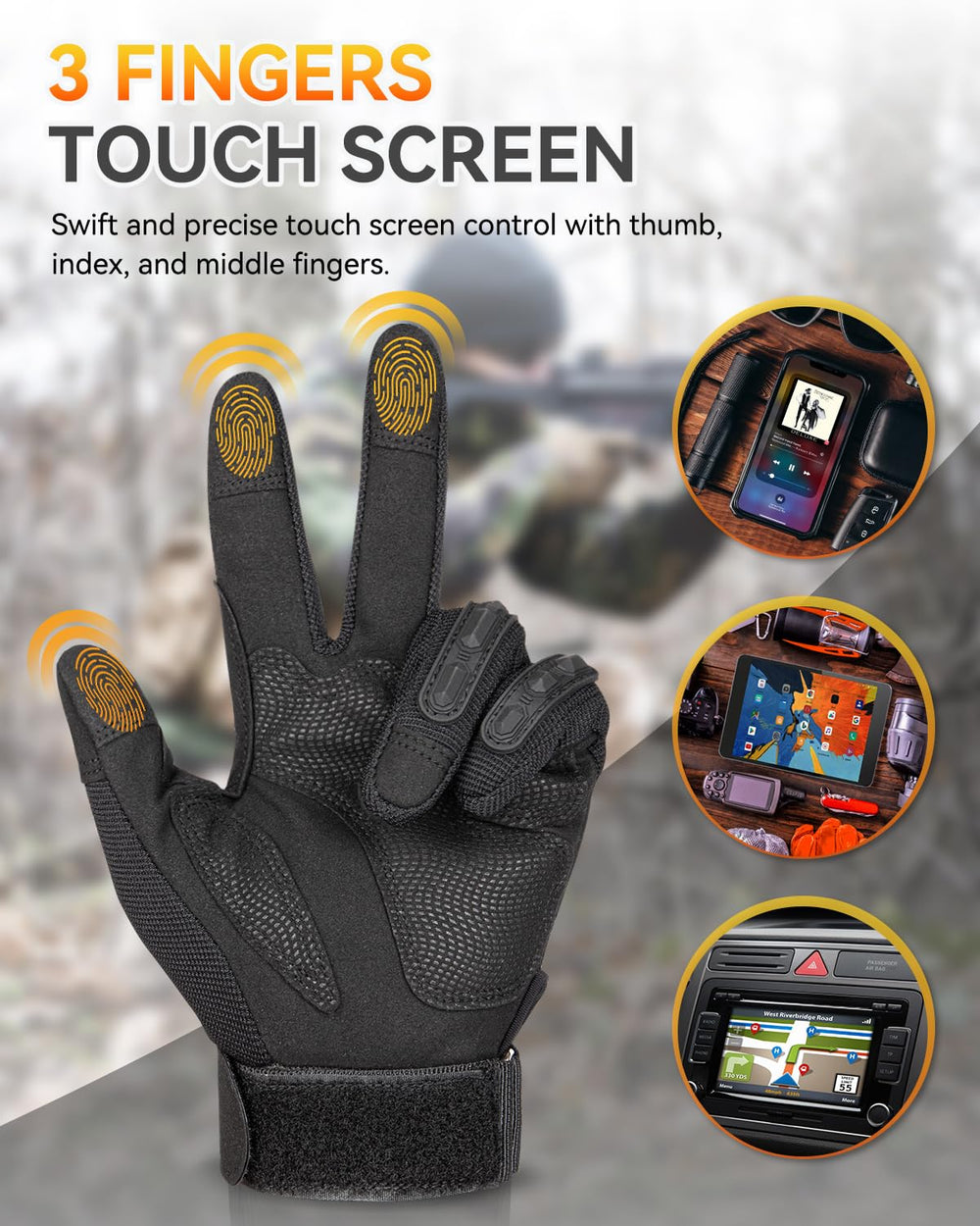 KUMGIM Tactical Gloves adjustable wrist: adjustable strap for a secure fit during long rides.