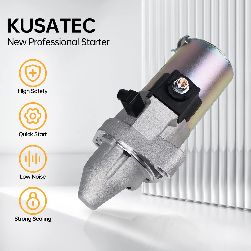 KUSATEC 17844 starter motor side view highlights accessible wiring and mounting